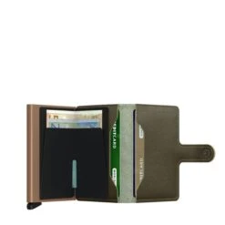 Secrid Mini Wallet Portemonnee Saffiano Olive -Tassen en Pasjes secrid miniwallet saffiano olive open